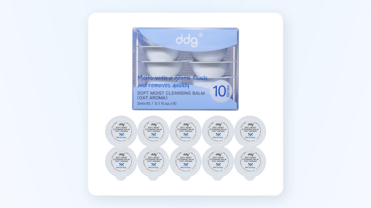 ddg travel-size cleansing balm pods arranged as a complete product set