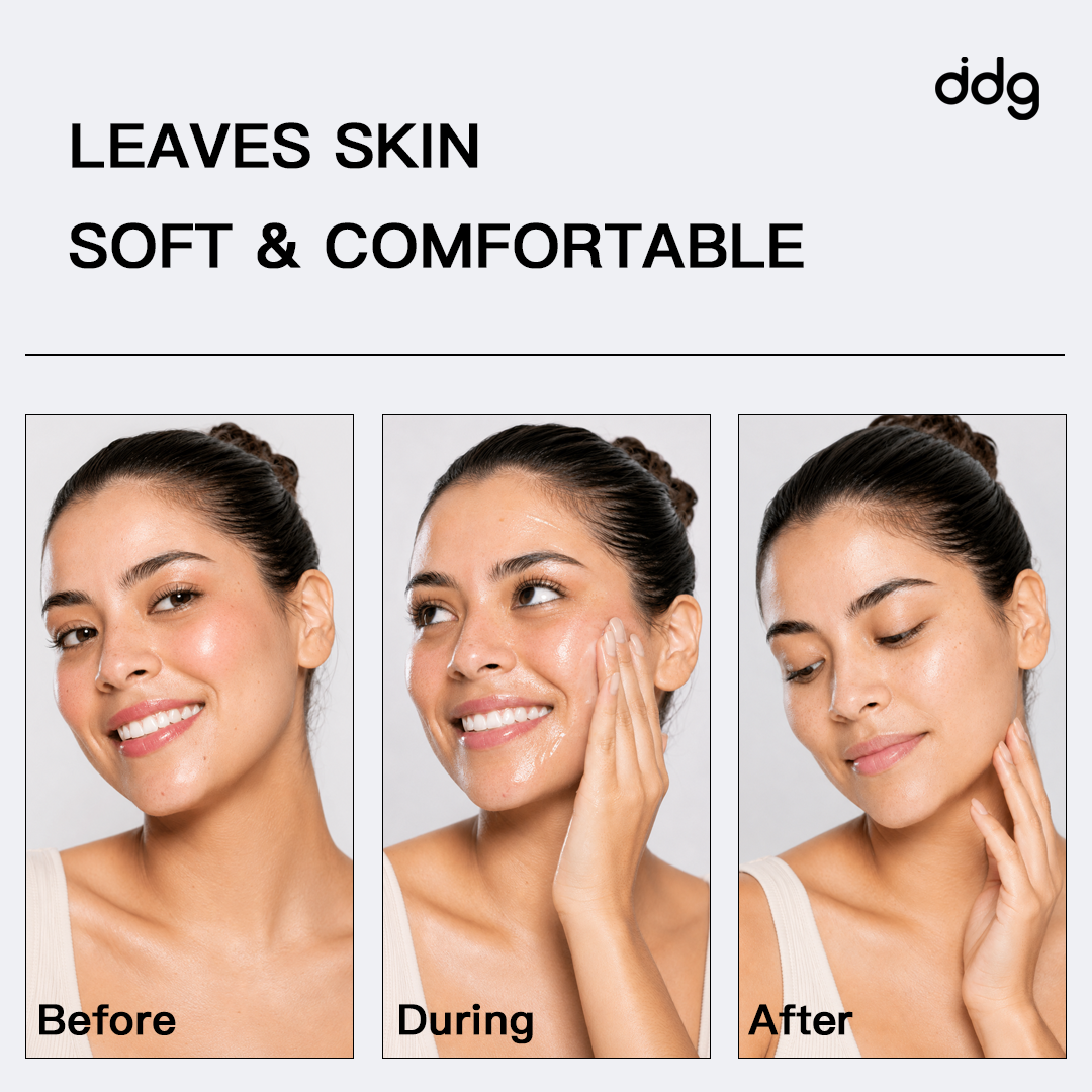 Woman using ddg cleansing balm before, during and after cleansing