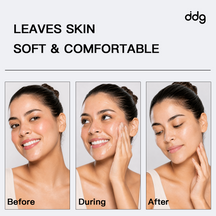 Woman using ddg cleansing balm before, during and after cleansing
