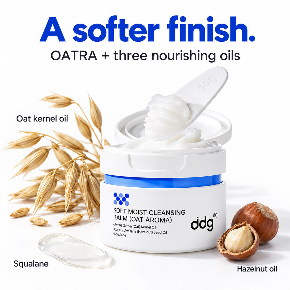 A softer finish: OATRA with oat kernel oil, squalane and hazelnut oil, beside ddg cleansing balm